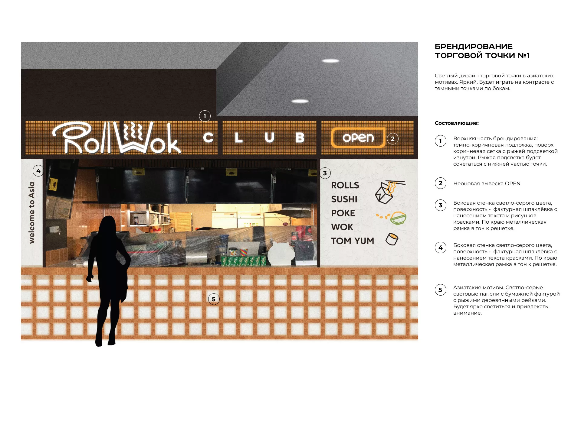 Брендирование торговых точек суши-бара «Roll Wok Club» в Елабуге
