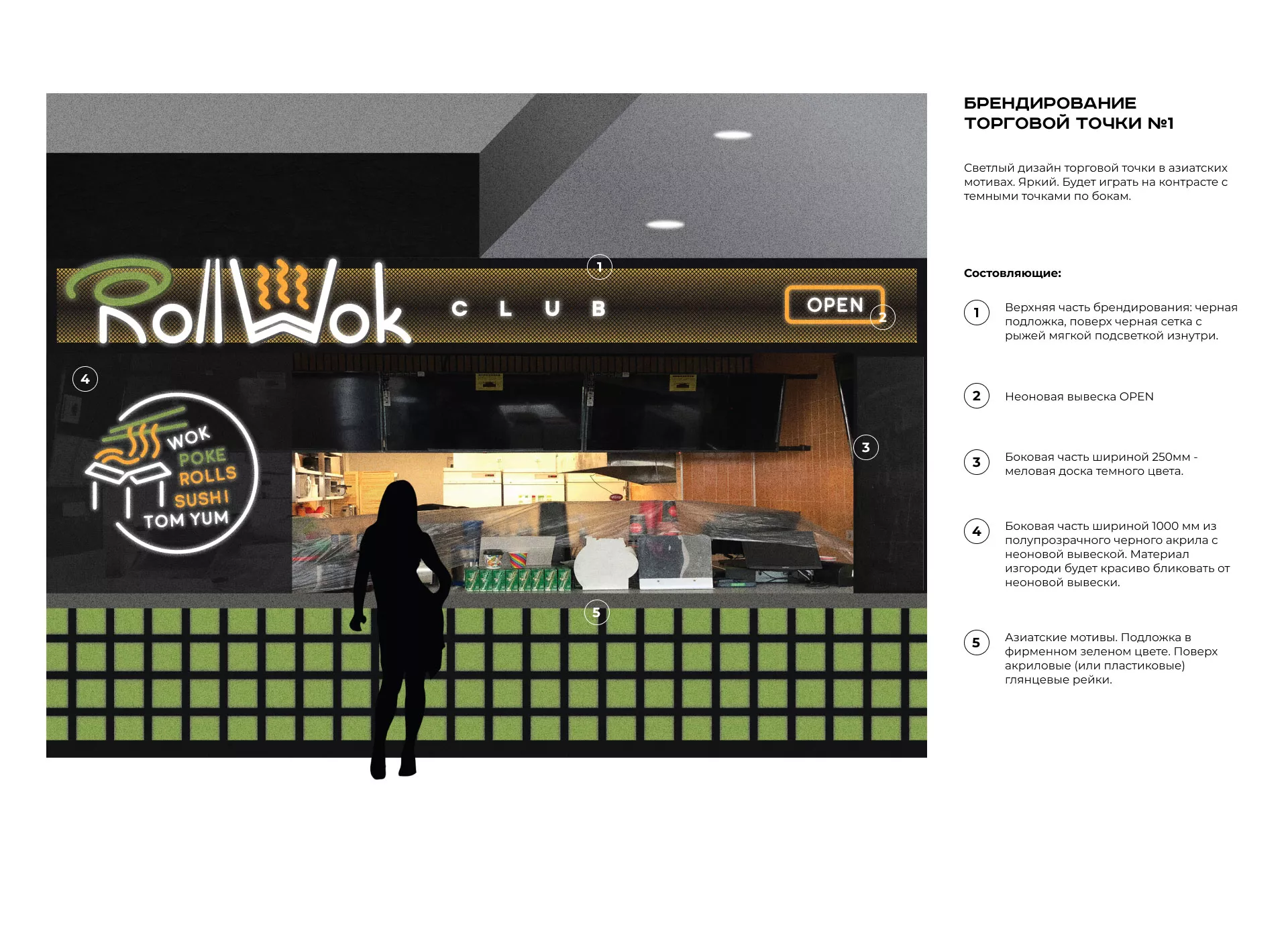Брендирование торговых точек суши-бара «Roll Wok Club» в Елабуге